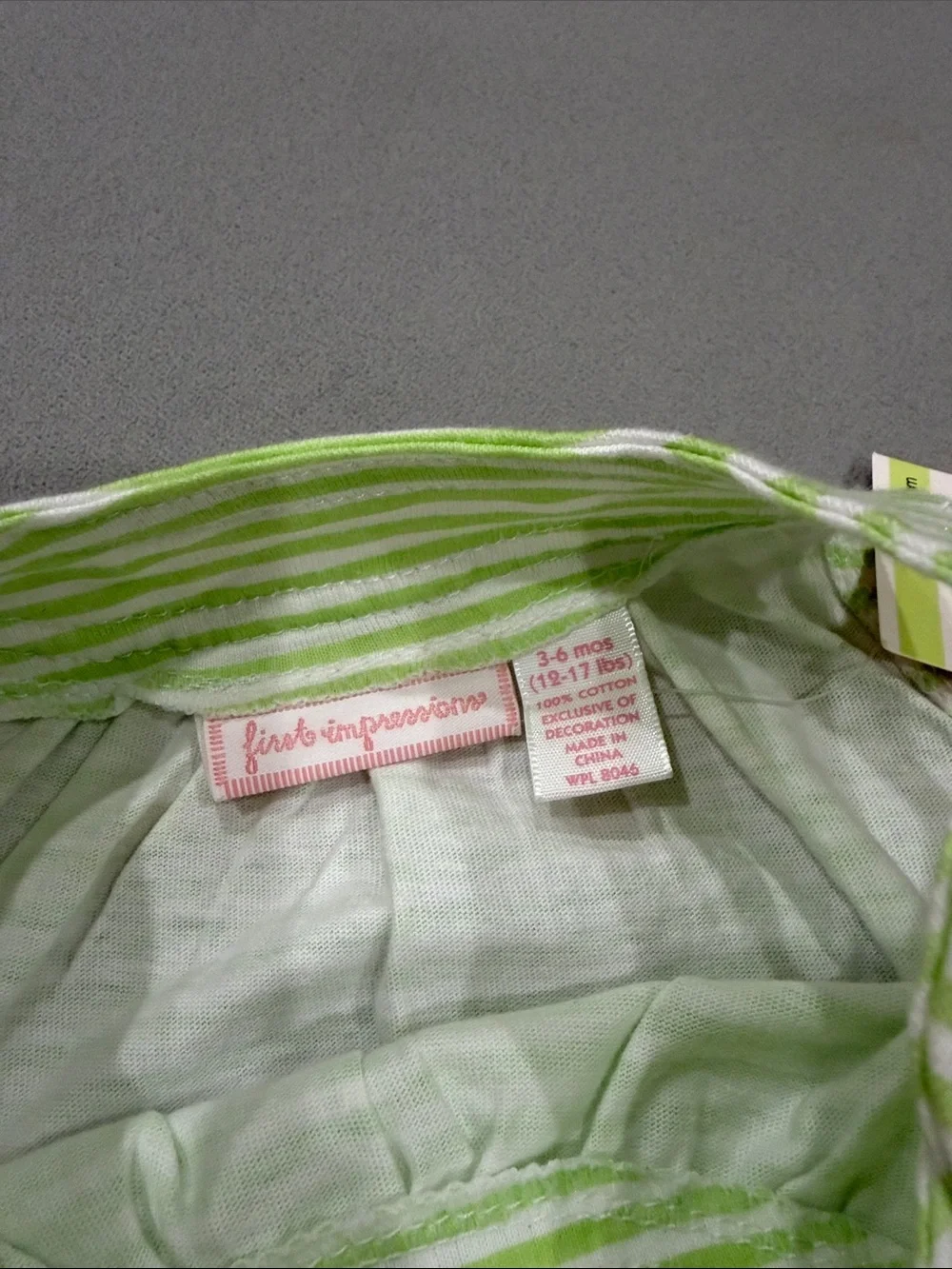 First Impressions Lime Green and White Striped Baby Romper